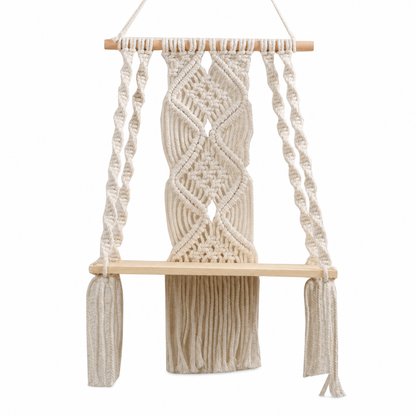🌿 Bohemian Handwoven Floating Shelf: Macrame Wall Hanging, Wooden Platform, for Plants & Decor