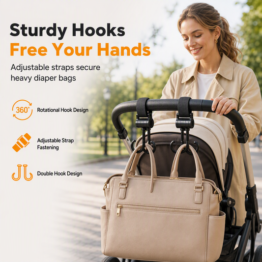 👶 BUY 1 GET 1 FREE! 🛒 360 Degree Rotatable Double Stroller Hooks – Heavy Load, Multi-scene, Easy Install ✨