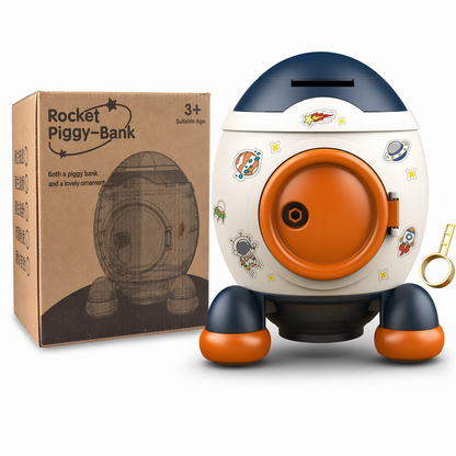 📢📢50% OFF !! ⏰Kids Rocket Piggy Bank Large Capacity Shatterproof Savings Box Toy Gift with Key and Stickers