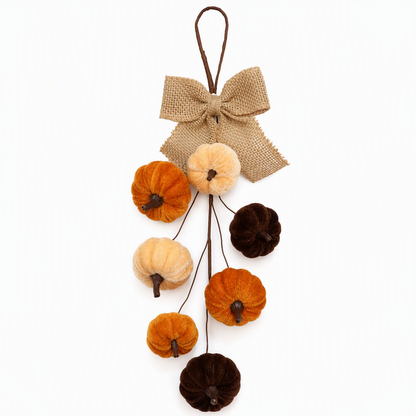 🎃 Plush Velvet Pumpkin Hanging Decoration: Rustic Bow, Handcrafted