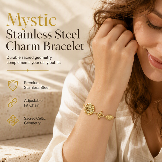 📢📢40% OFF !! ⏰Adjustable Stainless Steel Chain Charm Bracelet featuring Cross Pentagram and Witch Knot Pendants