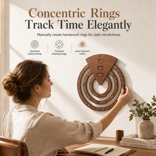 Circular Wooden Rotating Perpetual Calendar Wall Hanging Decoration