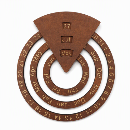 Circular Wooden Rotating Perpetual Calendar Wall Hanging Decoration