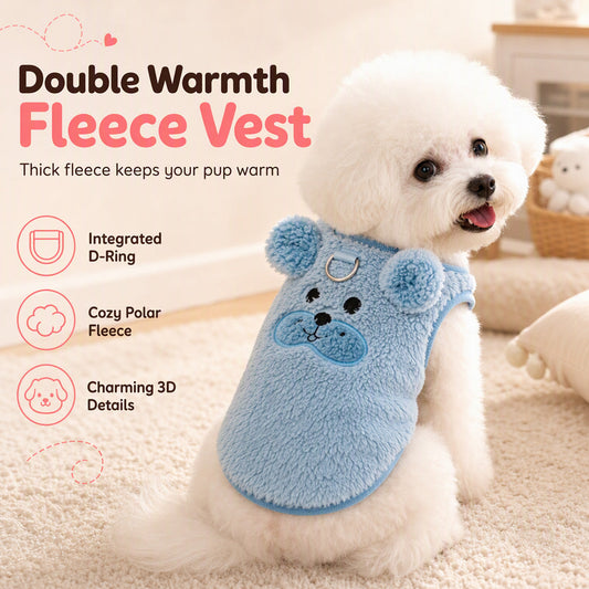 🐾 LIMITED-TIME 50% OFF! 🧶 Fleece Lined Pet Cartoon Vest – Warm, Leash Ring, Soft ✨