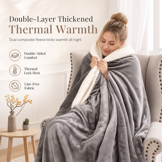 Double Layer Thickened Flannel and Sherpa Fleece Throw Blanket Warm Air Conditioning Blanket