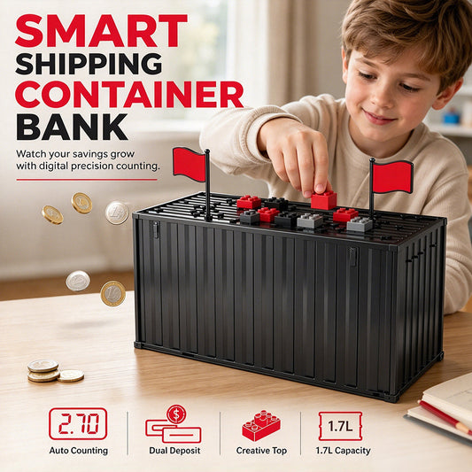 Digital Coin Savings Jar Shipping Container Shaped Piggy Bank with Automatic Coin Counting for USD EUR GBP Coins Battery Operated Money Bank