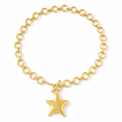 Trendy Textured Metal Wrinkled Star with Toggle Clasp Statement Collarbone Chain