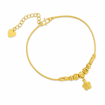 Women Double Layer Gold Tone Heart Charm Anklet with Small Beads Foot Jewelry Gift