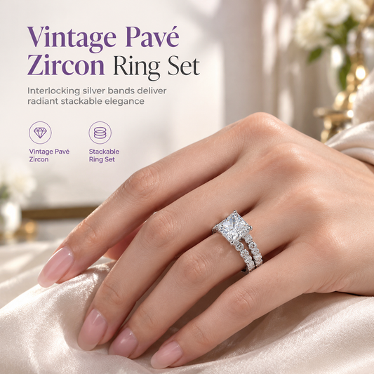 Vintage Full Pavé Zircon Ring Combination Set for Women Stackable Finger Rings
