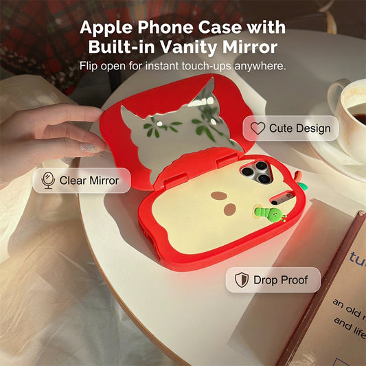 Playful Apple Flip Silicone Phone Case with Mirror
