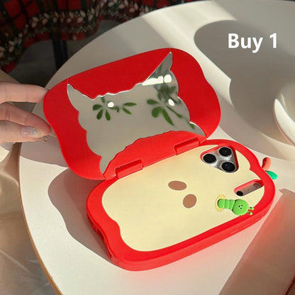 Playful Apple Flip Silicone Phone Case with Mirror