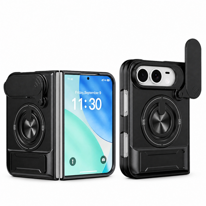 Magnetic Folding Phone Case with Slide Cover and Kickstand Anti Drop Shockproof Protective Cover