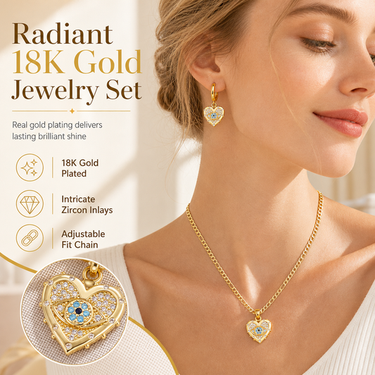 Gold Plated Copper Zircon Devil Eye Heart and Earrings Jewelry Accessories