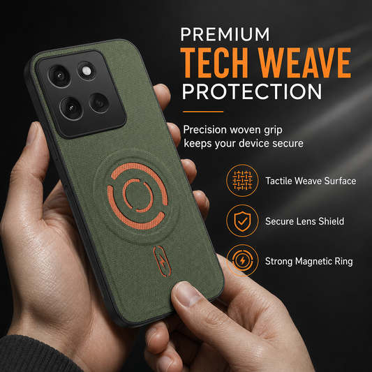 Magnetic Shockproof Phone Case with Woven Fabric Texture and Full Lens Protection
