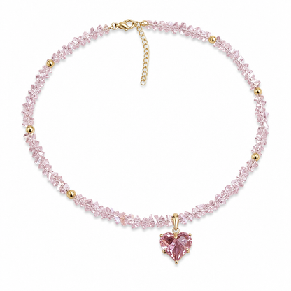 Handmade Crystal Beaded Clavicle with Copper Inlaid Cubic Zirconia Stainless Steel Jewelry for Women